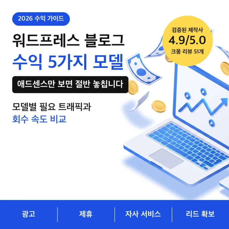 워드프레스 블로그 수익 5가지 모델 비교 — 광고·제휴·자사 서비스·리드 확보 | 시간부자웹